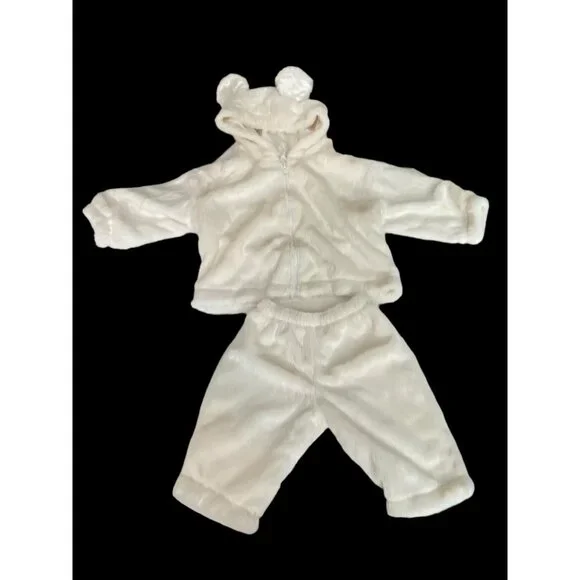 Little Giraffe 2 Piece Baby Luxe Fur Zipper Hoodie Jacket w/ Ears & Pants 12M - Picture 2 of 13